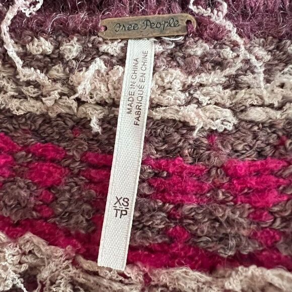 Free People Baltic Fairisle Sweater Berry Comno Wool Alpaca Blend Size XS NWOT - Picture 13 of 14
